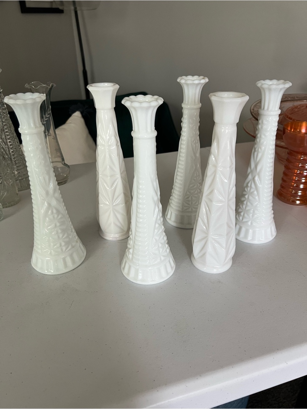 White Milk Glass Bud Vases - Elegant Home Accents lot of 6